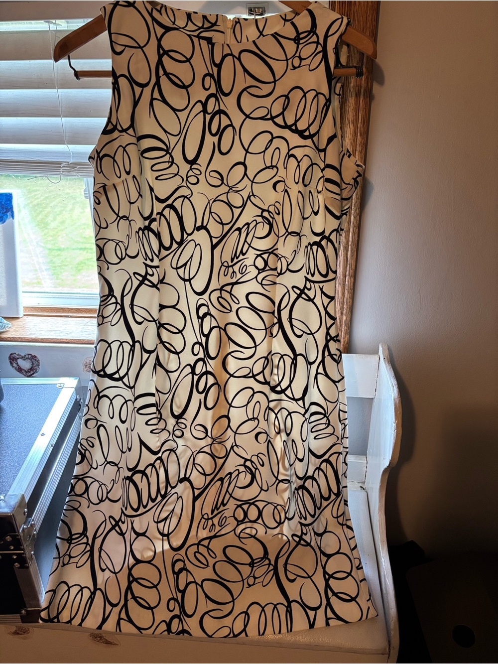 Sleeveless Black & White Printed A-Line Dress